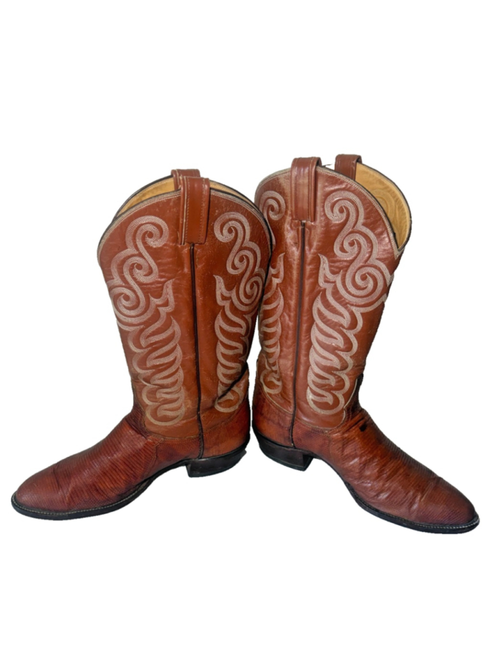 Vintage Tony Lama Western tan Teju Lizard Leather Cowboy Boots Size 10 E